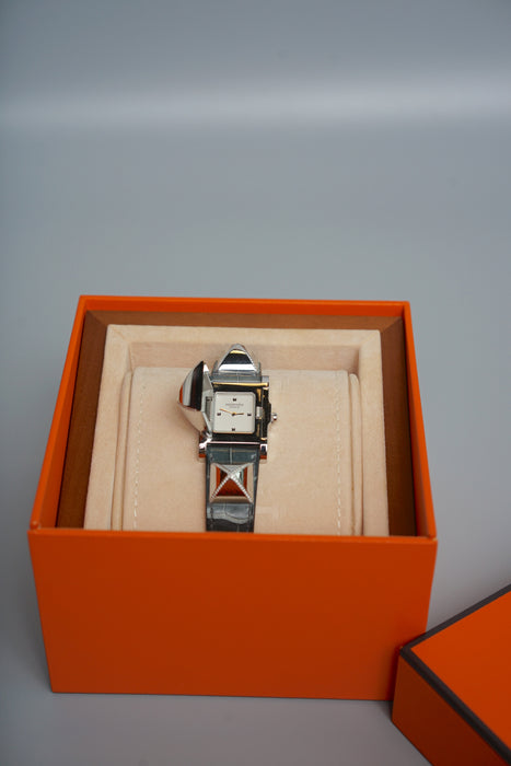 Hermes Medor Watch Stainless Steel with Diamond Accents