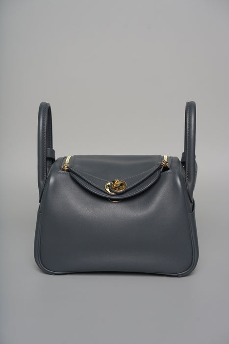 Hermes Mini Lindy in Gris Misty Swift Permabrass