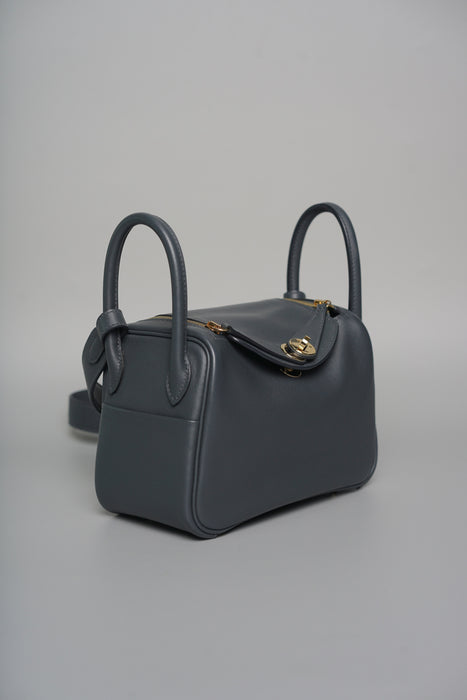 Hermes Mini Lindy in Gris Misty Swift Permabrass