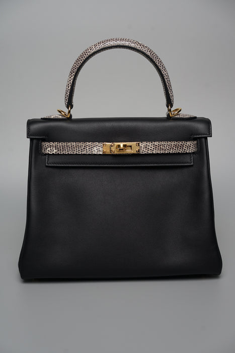 Hermes Kelly 25 Touch in Black Ombre Lizard Ghw (Brand New)