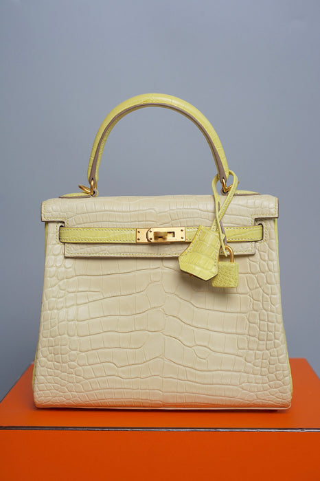 Hermes Kelly 25 HSS Vanilla x Lime Matte Alligator Bghw