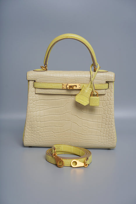 Hermes Kelly 25 HSS Vanilla x Lime Matte Alligator Bghw