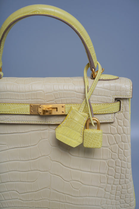 Hermes Kelly 25 HSS Vanilla x Lime Matte Alligator Bghw