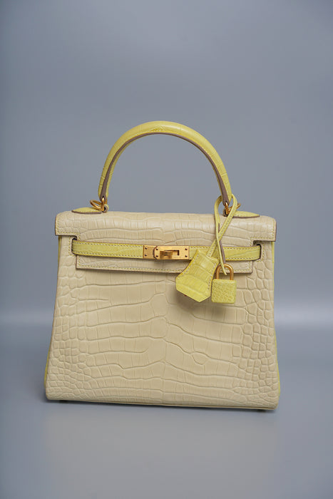 Hermes Kelly 25 HSS Vanilla x Lime Matte Alligator Bghw