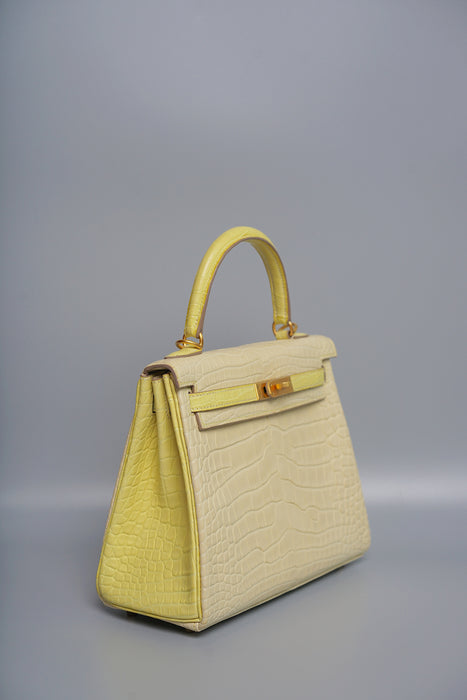 Hermes Kelly 25 HSS Vanilla x Lime Matte Alligator Bghw