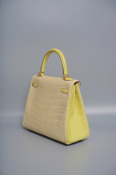 Hermes Kelly 25 HSS Vanilla x Lime Matte Alligator Bghw
