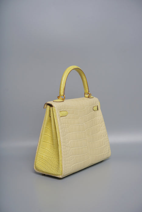 Hermes Kelly 25 HSS Vanilla x Lime Matte Alligator Bghw