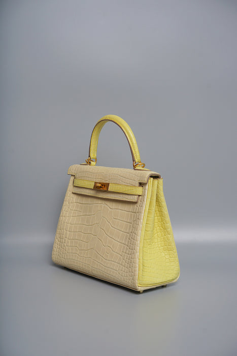 Hermes Kelly 25 HSS Vanilla x Lime Matte Alligator Bghw