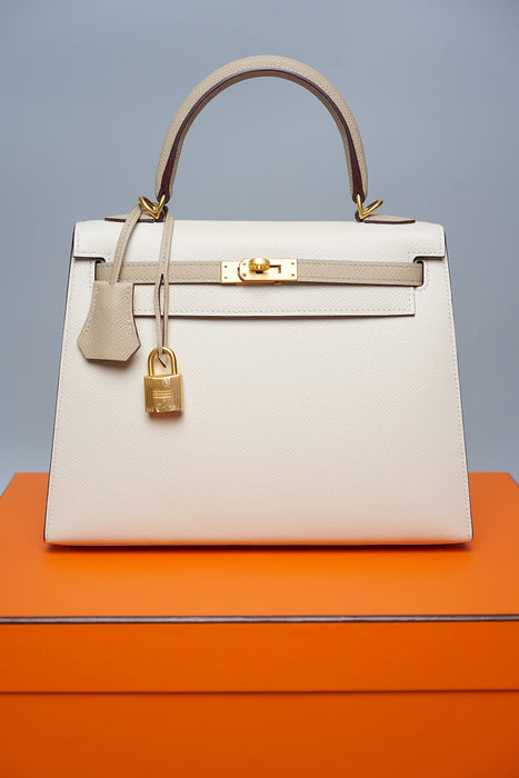 Hermes HSS Kelly 25 Sellier in Craie / Trench Bghw
