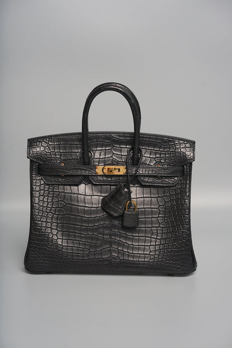 Hermes Birkin 25 in Black Matte Porosus Ghw