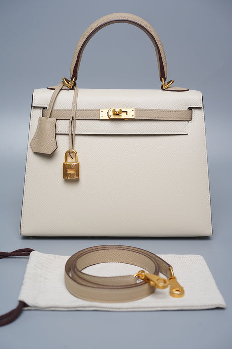 Hermes HSS Kelly 25 Sellier in Craie / Trench Bghw
