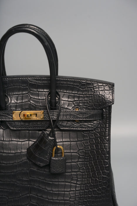 Hermes Birkin 25 in Black Matte Porosus Ghw