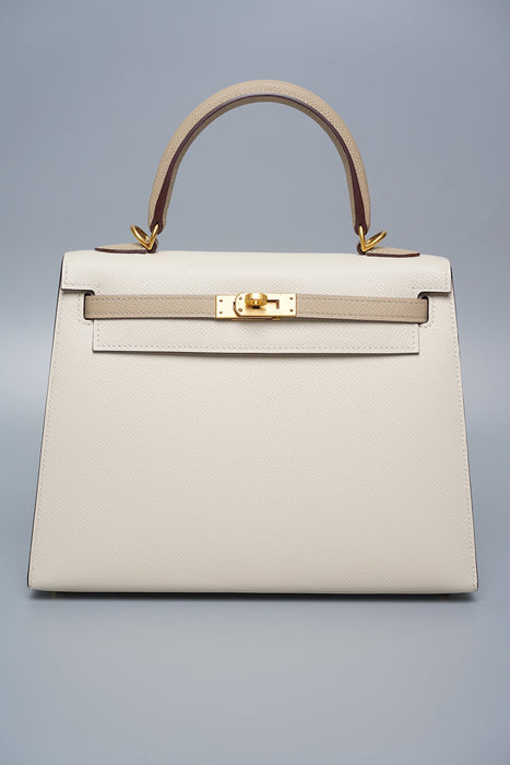 Hermes HSS Kelly 25 Sellier in Craie / Trench Bghw