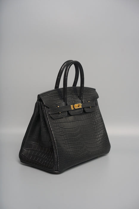 Hermes Birkin 25 in Black Matte Porosus Ghw