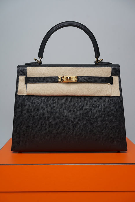 Hermes Kelly II Sellier 25 in Noir Ghw (Brand New)