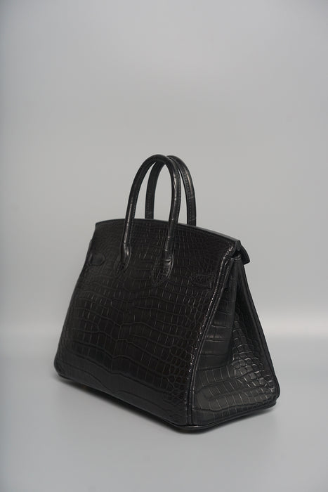 Hermes Birkin 25 in Black Matte Porosus Ghw