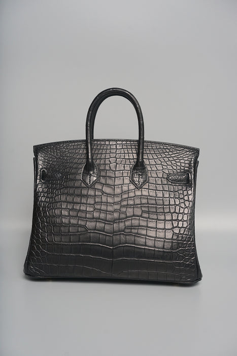 Hermes Birkin 25 in Black Matte Porosus Ghw