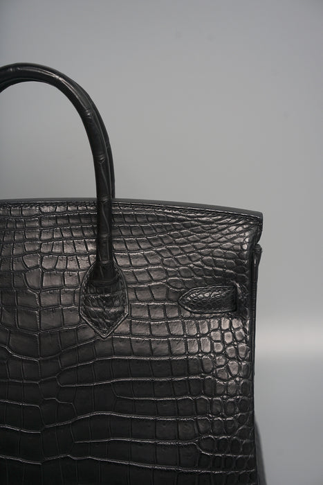 Hermes Birkin 25 in Black Matte Porosus Ghw