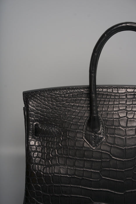 Hermes Birkin 25 in Black Matte Porosus Ghw
