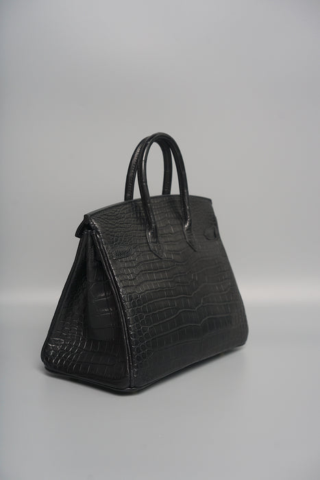 Hermes Birkin 25 in Black Matte Porosus Ghw