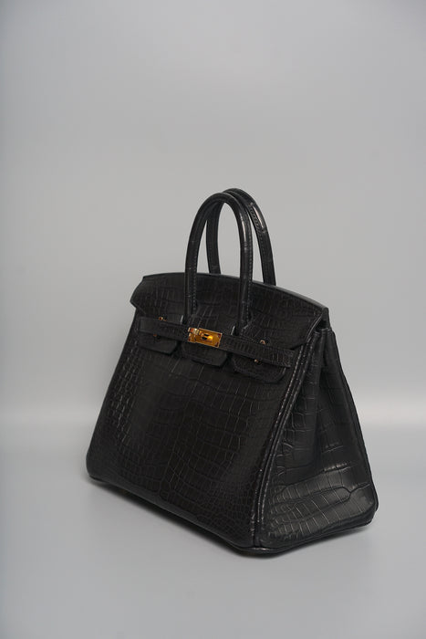 Hermes Birkin 25 in Black Matte Porosus Ghw