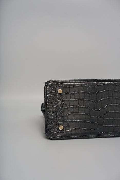 Hermes Birkin 25 in Black Matte Porosus Ghw