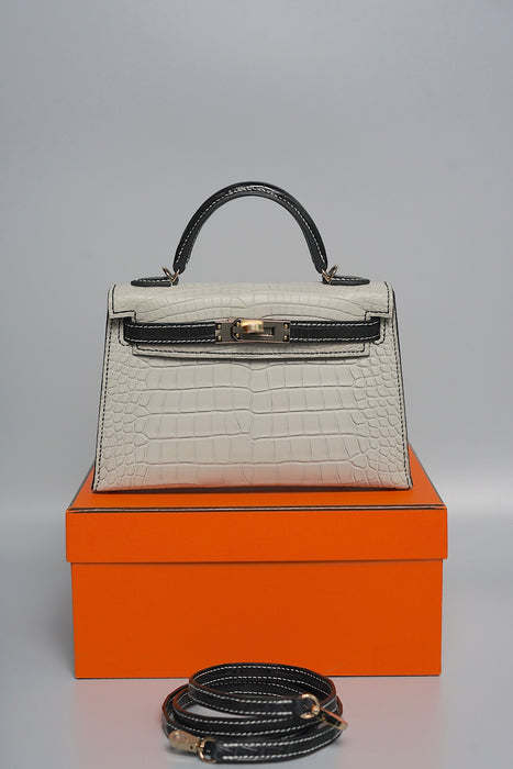 Hermes Kelly 20  HSS in Gris Perle x Black Matte Alligator Pmb (Brand new)