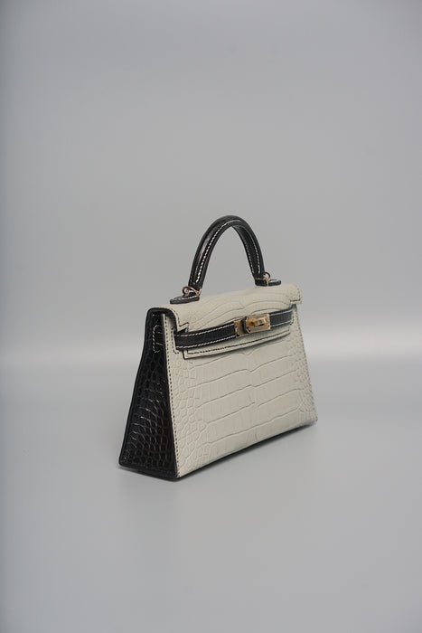 Hermes Kelly 20  HSS in Gris Perle x Black Matte Alligator Pmb (Brand new)