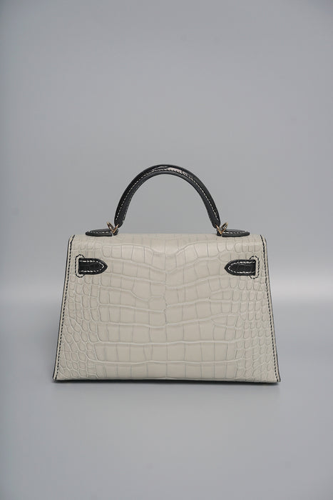Hermes Kelly 20  HSS in Gris Perle x Black Matte Alligator Pmb (Brand new)