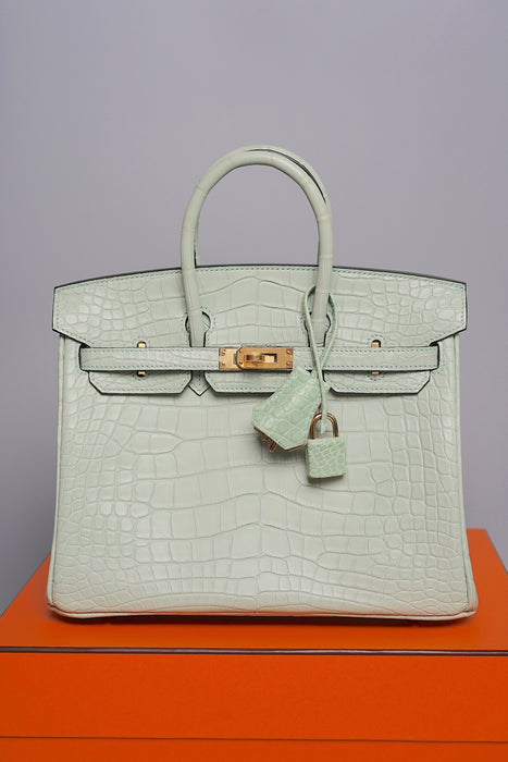 Hermes Birkin 25 in Vert D'Eau Matte Alligator Ghw (Brand new)