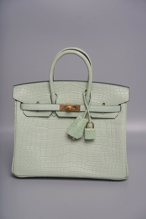 Hermes Birkin 25 in Vert D'Eau Matte Alligator Ghw (Brand new)