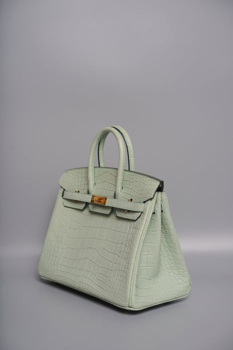 Hermes Birkin 25 in Vert D'Eau Matte Alligator Ghw (Brand new)