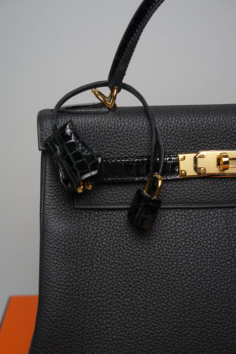 Hermes Kelly 28 Touch in Noir Shiny Alligator/Togo Ghw (Brand New)