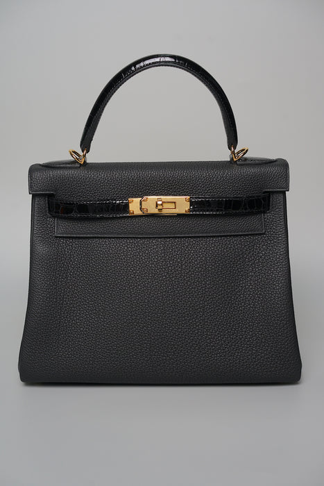 Hermes Kelly 28 Touch in Noir Shiny Alligator/Togo Ghw (Brand New)