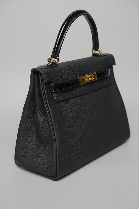 Hermes Kelly 28 Touch in Noir Shiny Alligator/Togo Ghw (Brand New)