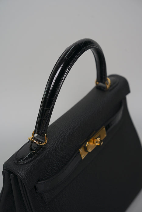 Hermes Kelly 28 Touch in Noir Shiny Alligator/Togo Ghw (Brand New)