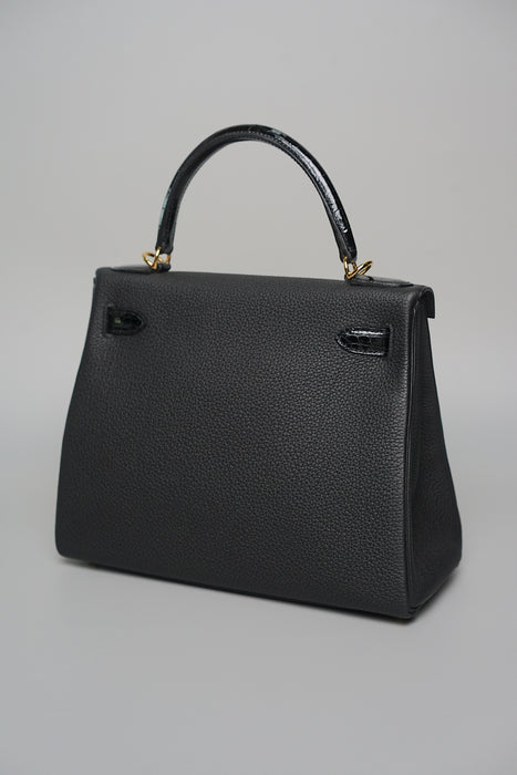 Hermes Kelly 28 Touch in Noir Shiny Alligator/Togo Ghw (Brand New)