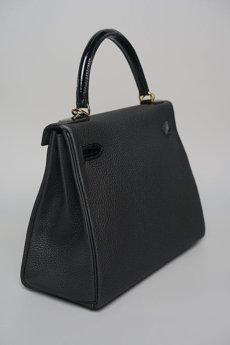 Hermes Kelly 28 Touch in Noir Shiny Alligator/Togo Ghw (Brand New)