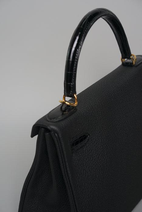 Hermes Kelly 28 Touch in Noir Shiny Alligator/Togo Ghw (Brand New)