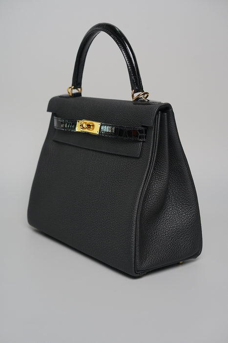 Hermes Kelly 28 Touch in Noir Shiny Alligator/Togo Ghw (Brand New)