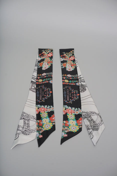 Hermes "Brides de Gala en Fleurs" Silk Twilly in Black/Multicolor White (Brand New)