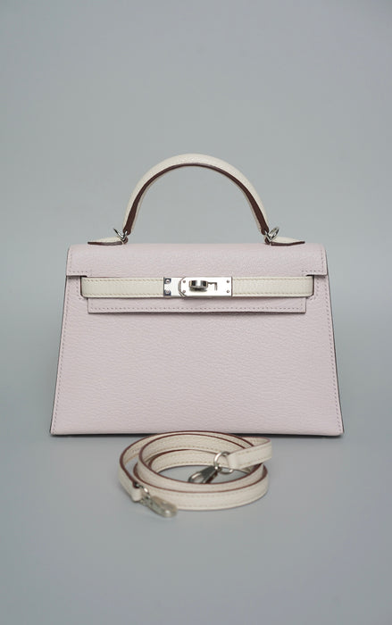 Hermes Kelly 20 HSS in Mauve Pale x Nata Chevre Mysore Phw (Brand New)