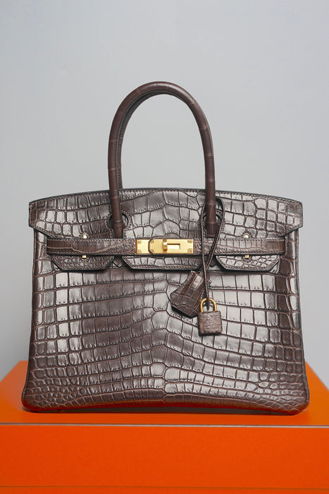 Hermes Birkin 30 in Ebene Matte Alligator Ghw
