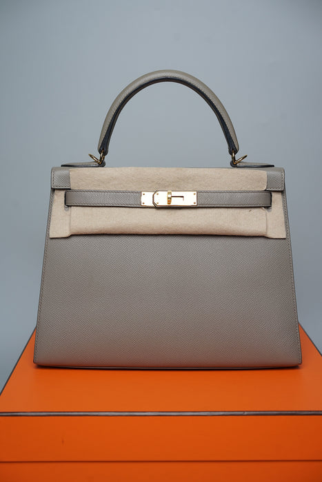 Hermes Kelly 28 Sellier in Gris Asphalt Ghw