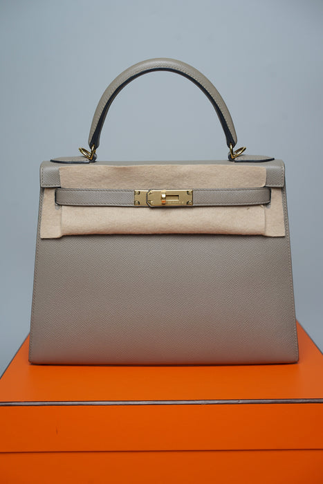 Hermes Kelly 28 Sellier in Gris Asphalt Ghw