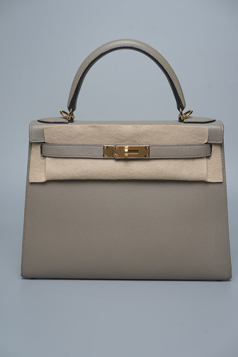 Hermes Kelly 28 Sellier in Gris Asphalt Ghw