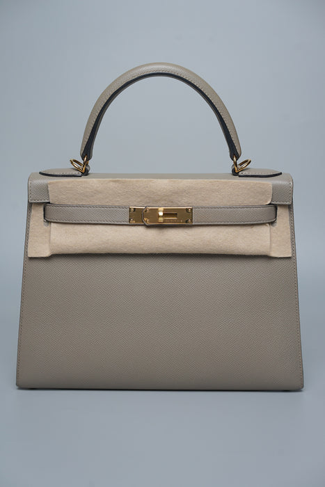 Hermes Kelly 28 Sellier in Gris Asphalt Ghw