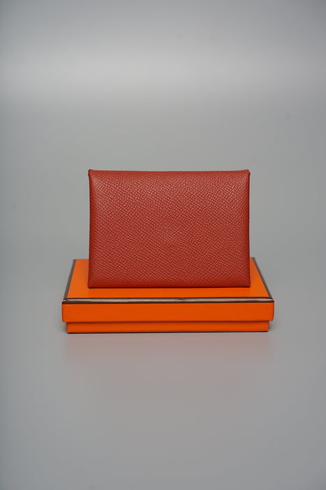 Hermes Calvi Duo Compact Verso Card Holder in Brique/Rose Texas Phw (Brand New)