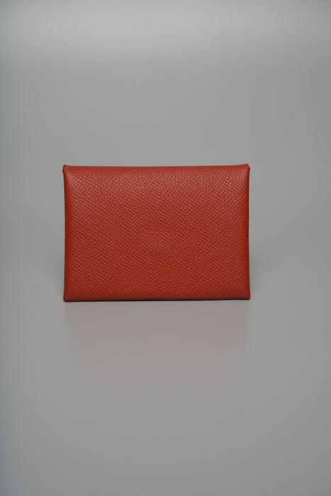 Hermes Calvi Duo Compact Verso Card Holder in Brique/Rose Texas Phw (Brand New)