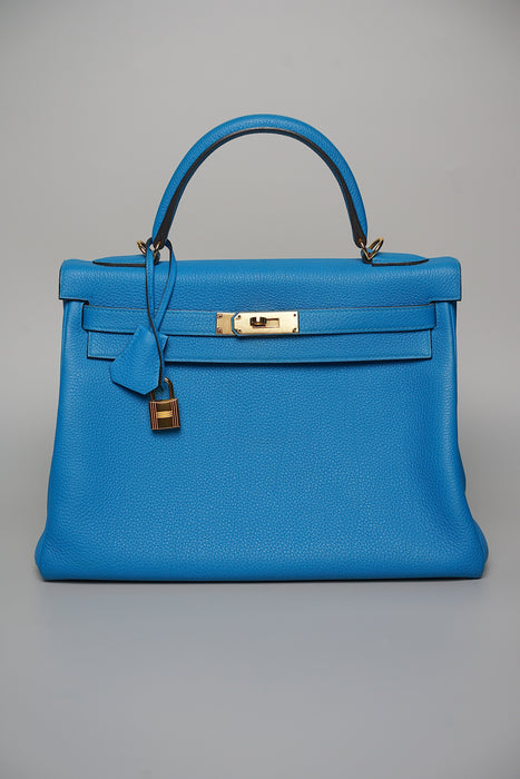 Hermes Kelly 32 Retourne in Blue Zanzibar Togo Ghw